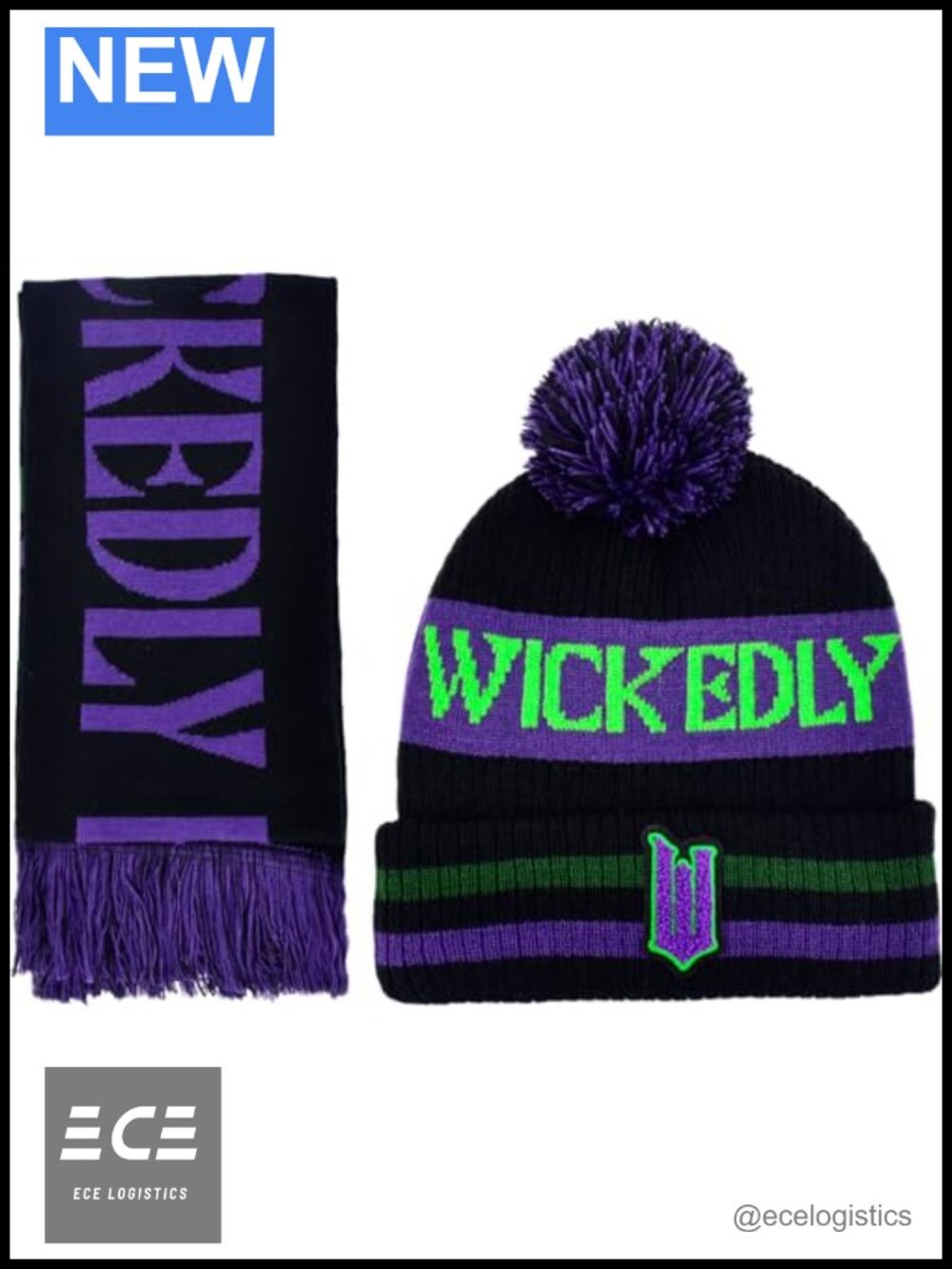 Wicked Beanie Hat and Scarf Set Acrylic Blend Cuffed Knit Cap Winter